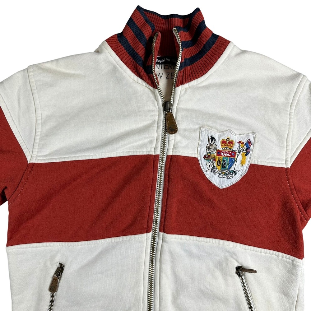 Canterbury of New Zealand Men Rugby Jacket Orange White Blue Large Preppy
